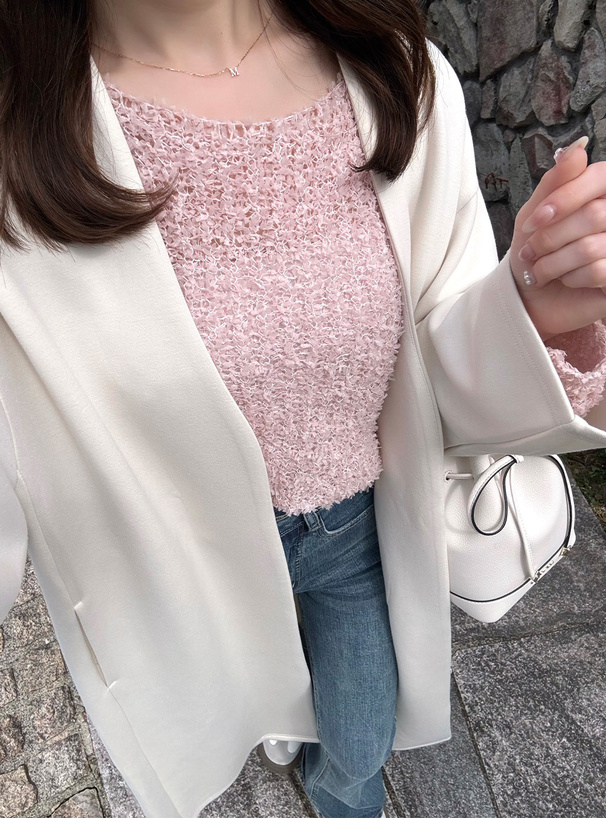 ノーカラードロップショルダーロングコート