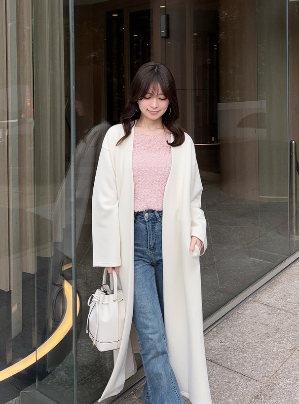 ノーカラードロップショルダーロングコート