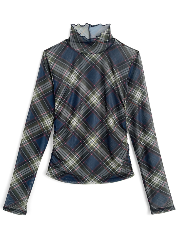 チェック柄ギャザーシアートップス