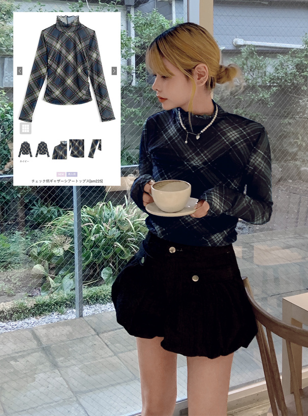 チェック柄ギャザーシアートップス[sm225] | レディースファッション