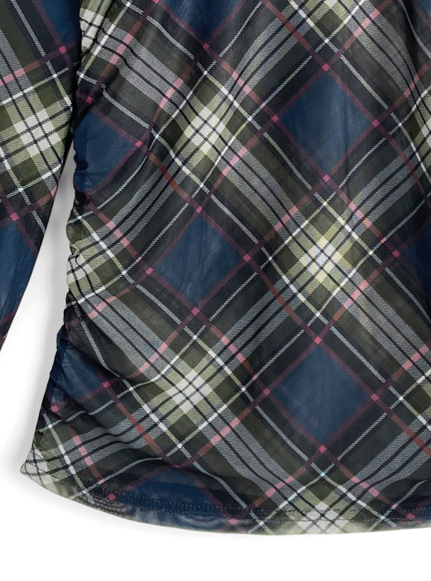 チェック柄ギャザーシアートップス