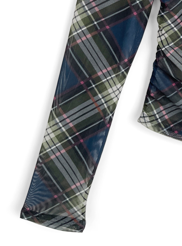 チェック柄ギャザーシアートップス