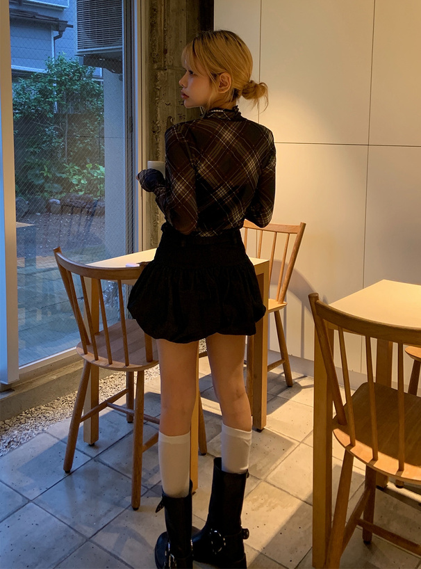 チェック柄ギャザーシアートップス[sm225] | レディースファッション