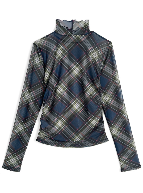 チェック柄ギャザーシアートップス