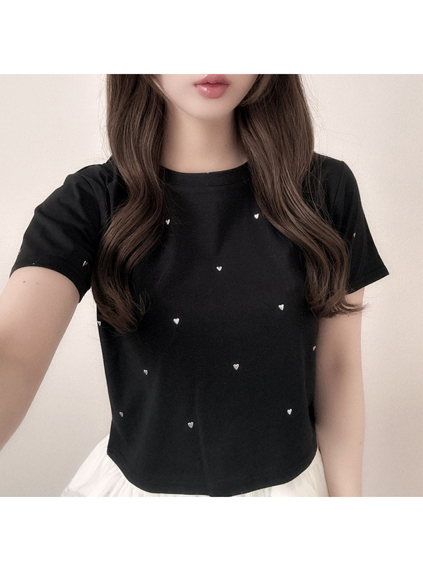 ハートスタッズショート丈Tシャツ