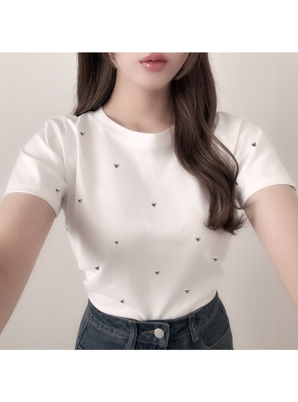 ハートスタッズショート丈Tシャツ