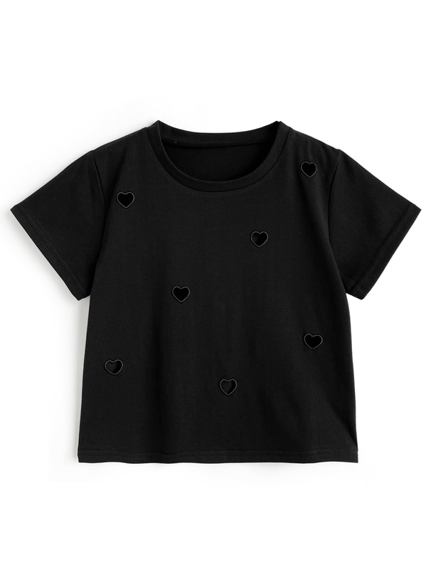 ハートカットアウトショート丈Tシャツ