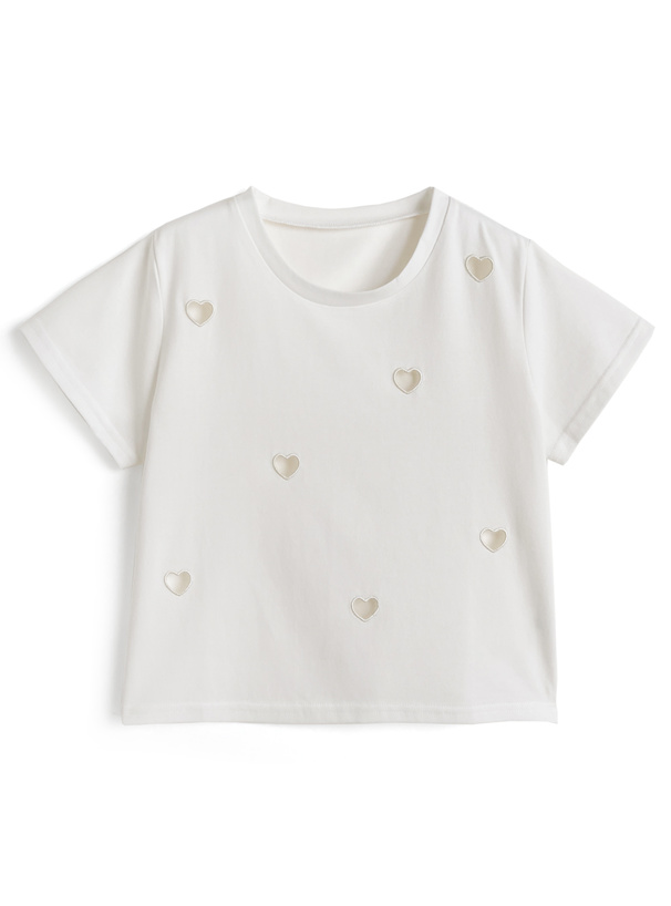 ハートカットアウトショート丈Tシャツ