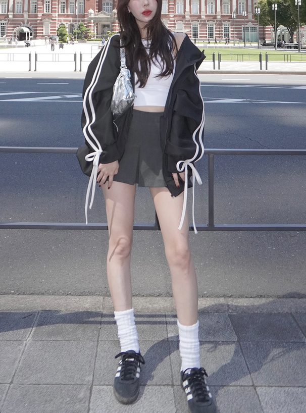 サイド配色ラインリボンパーカー