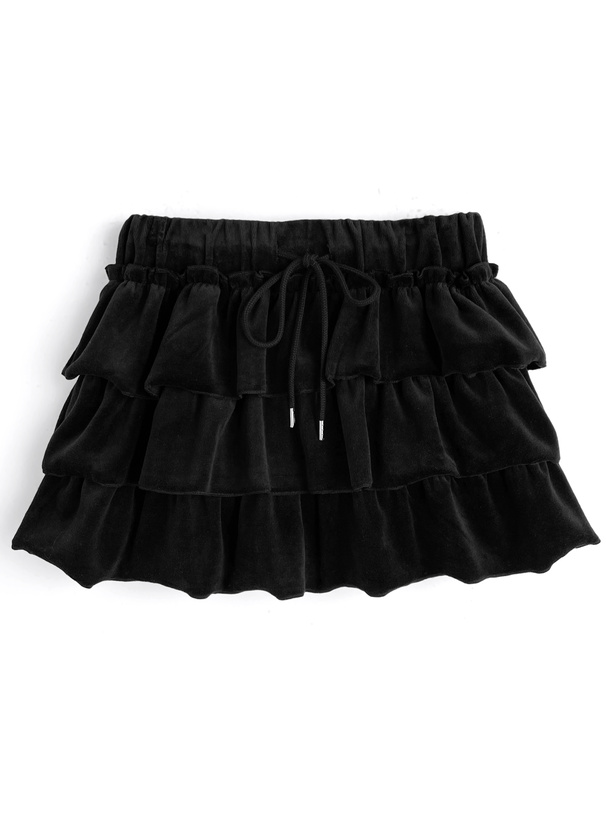 インパン裏地付きベロアティアードフリルミニスカート[sm275