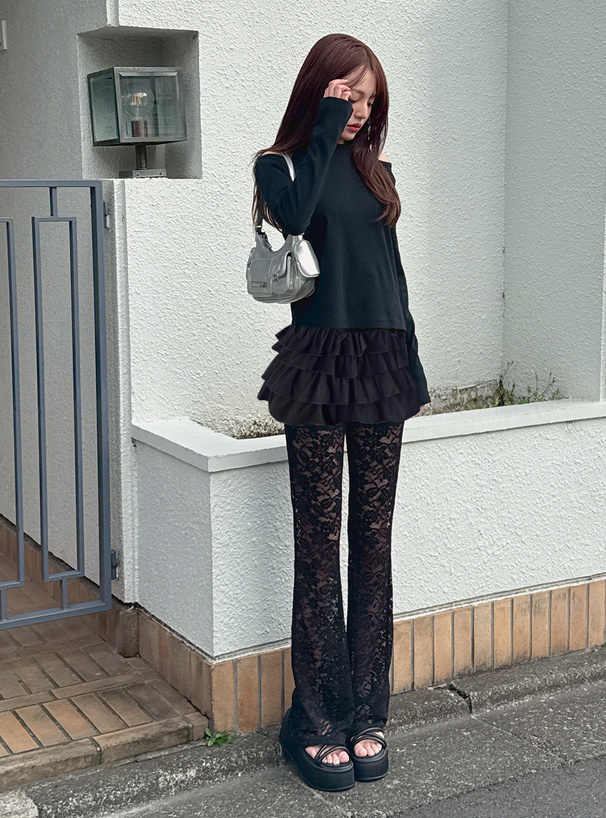 花柄レースフレアパンツ