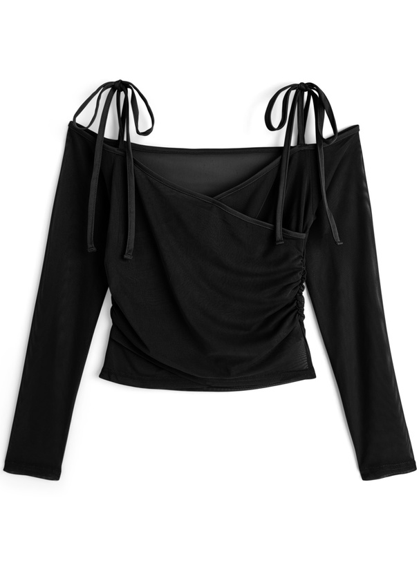 ショルダーリボンシアーカシュクールトップス[sm286]