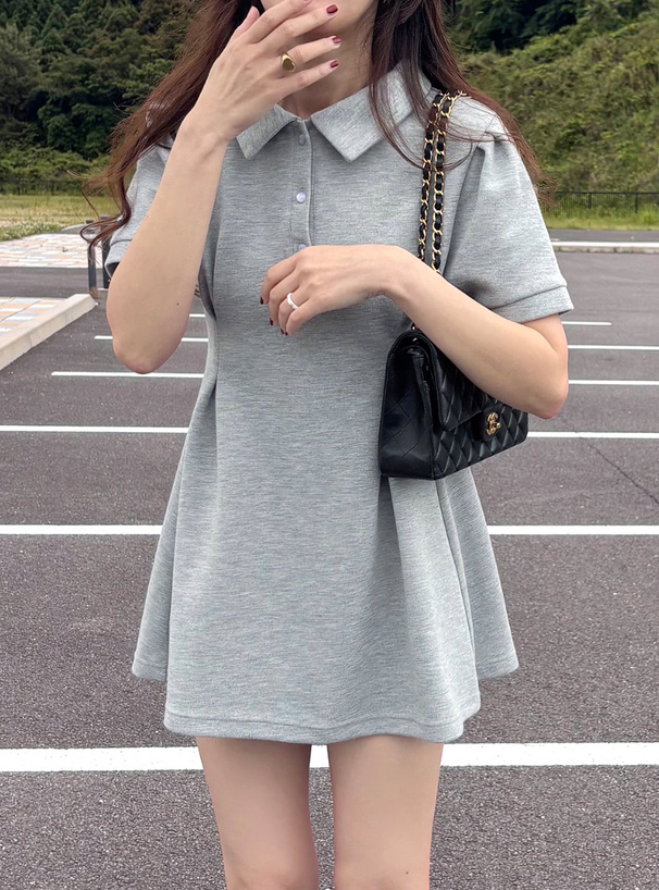 ポロ襟フレアミニワンピース