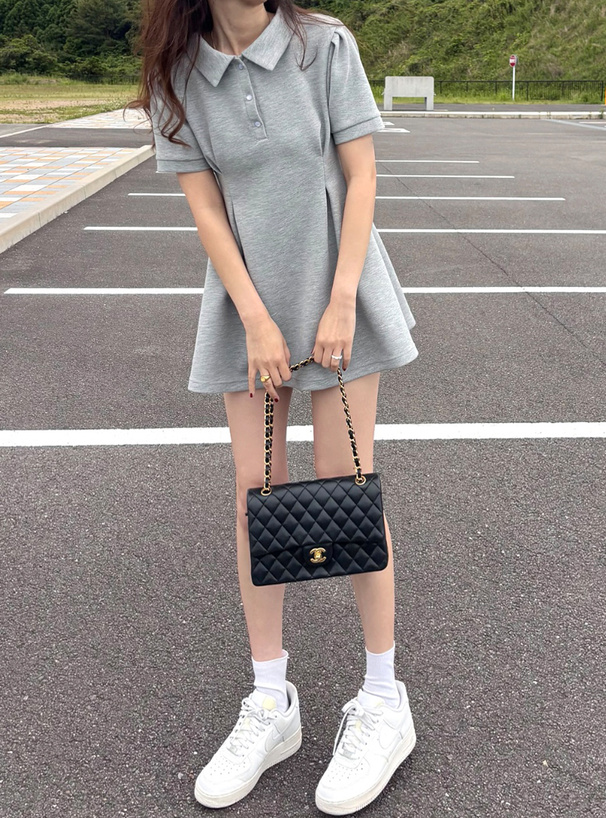 ポロ襟フレアミニワンピース