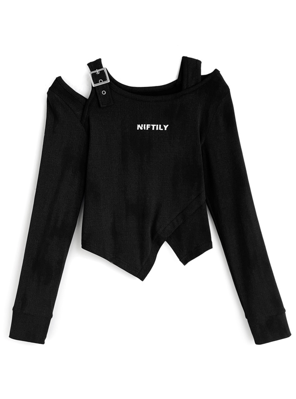 ショルダーオープンアシンメトリーロゴトップス