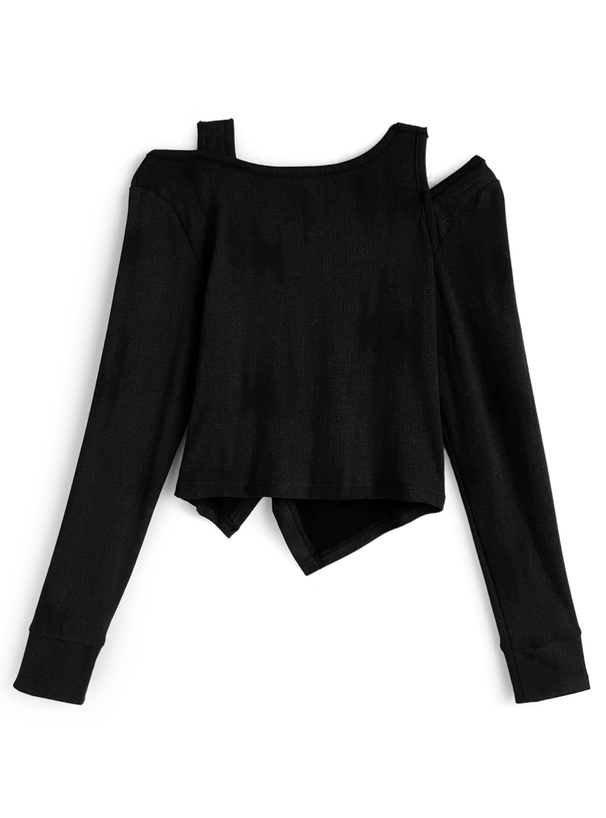 ショルダーオープンアシンメトリーロゴトップス