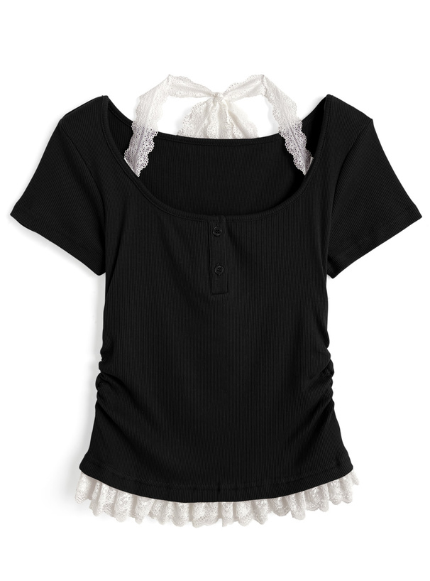 レースレイヤード風フロントボタントップス