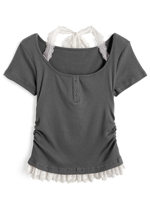 レースレイヤード風フロントボタントップス
