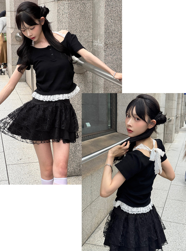 レースレイヤード風フロントボタントップス