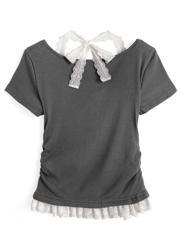 レースレイヤード風フロントボタントップス