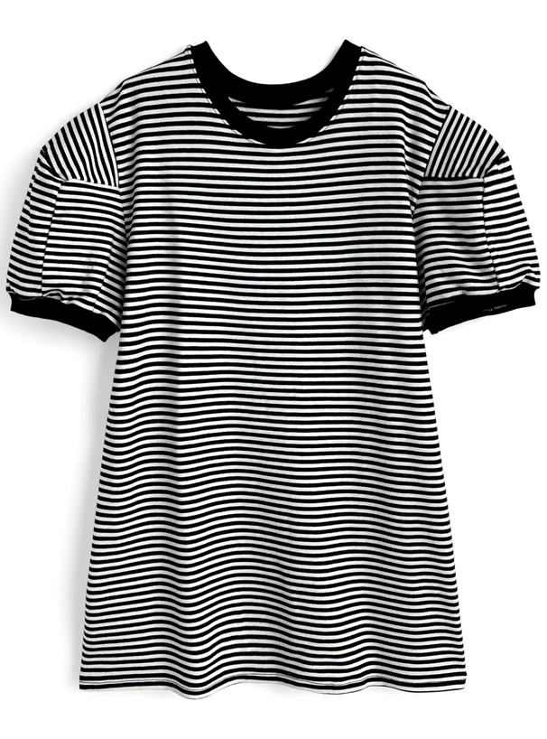 パフスリーブボーダー柄Tシャツワンピース