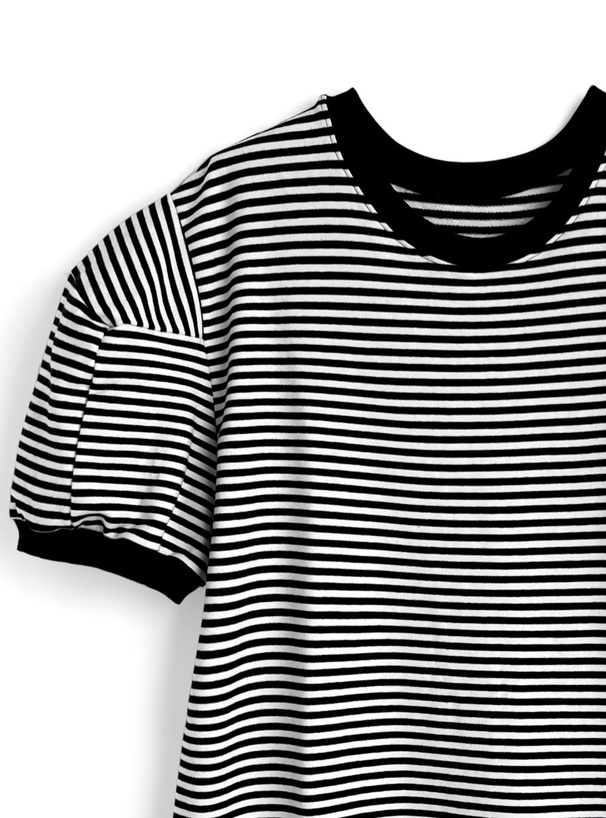 パフスリーブボーダー柄Tシャツワンピース