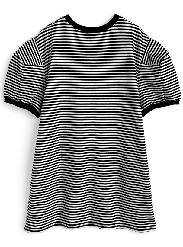パフスリーブボーダー柄Tシャツワンピース