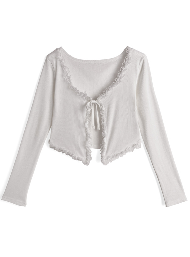 リボンレースリブカーディガン