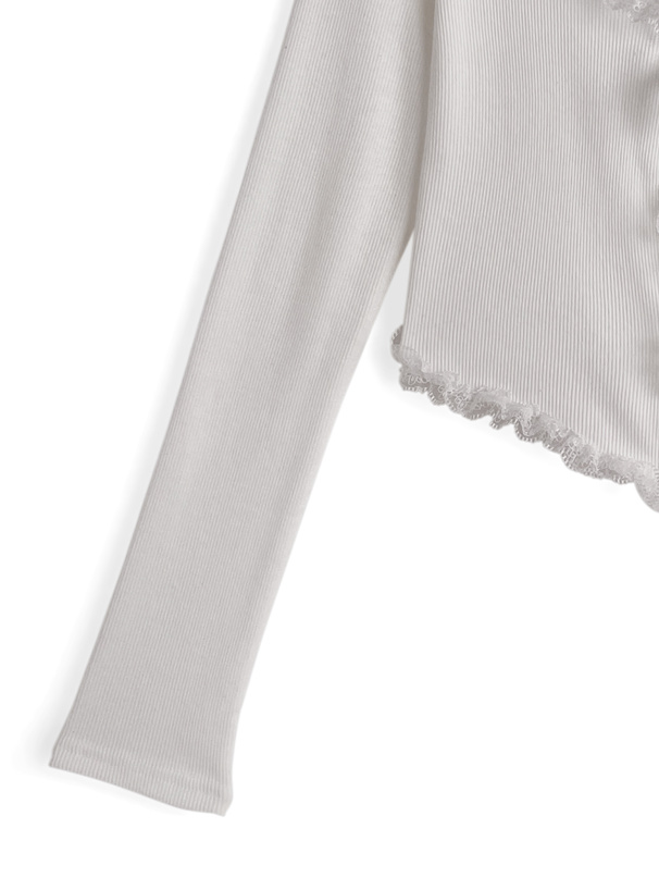 リボンレースリブカーディガン