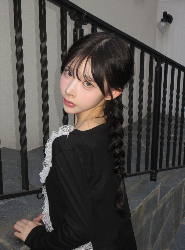 リボンレースリブカーディガン