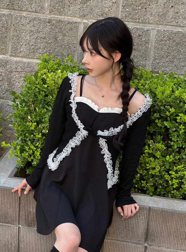 リボンレースリブカーディガン