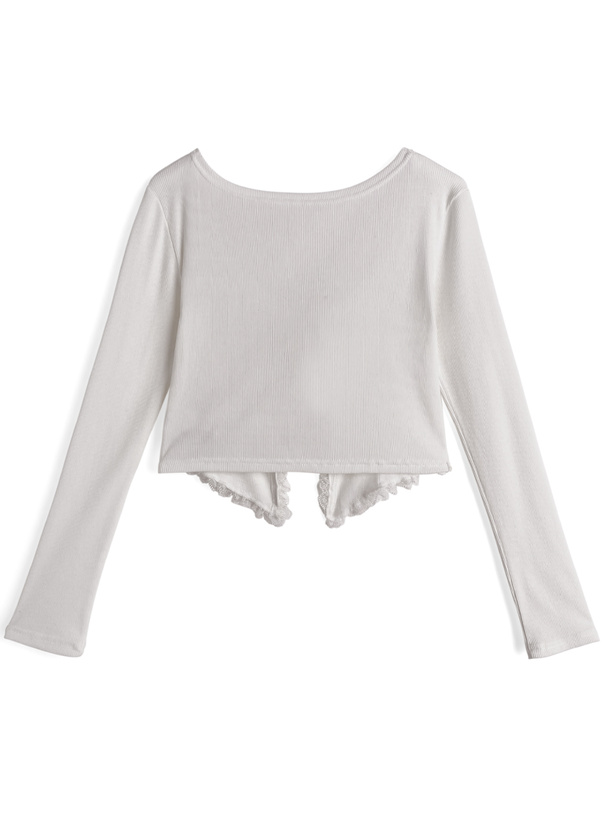 リボンレースリブカーディガン