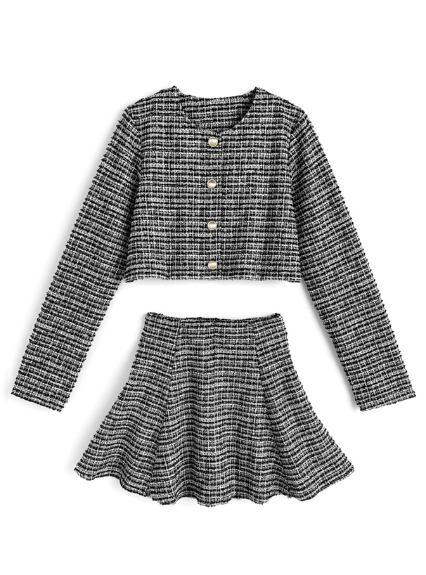 ツイードジャケット　フレアミニスカートSET ツイードジャケット×インパン裏地付きフレアミニスカートセットアップ