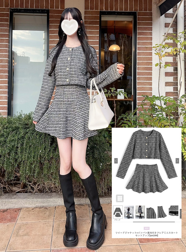 ツイードジャケット　フレアミニスカートSET ツイードジャケット×インパン裏地付きフレアミニスカート