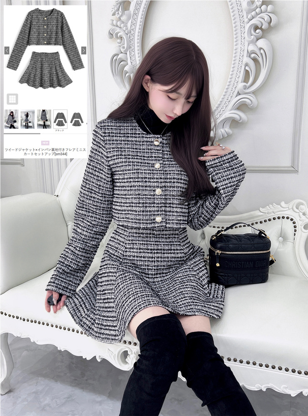 ツイードジャケット　フレアミニスカートSET ツイードジャケット×インパン裏地付きフレアミニスカート