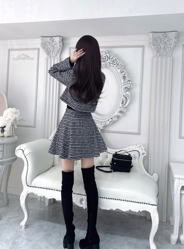 ツイードジャケット　フレアミニスカートSET ツイードジャケット×インパン裏地付きフレアミニスカート