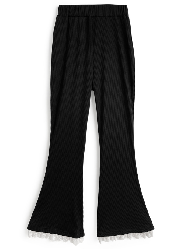 裾レースリブフレアパンツ