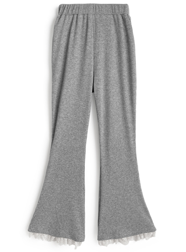 裾レースリブフレアパンツ