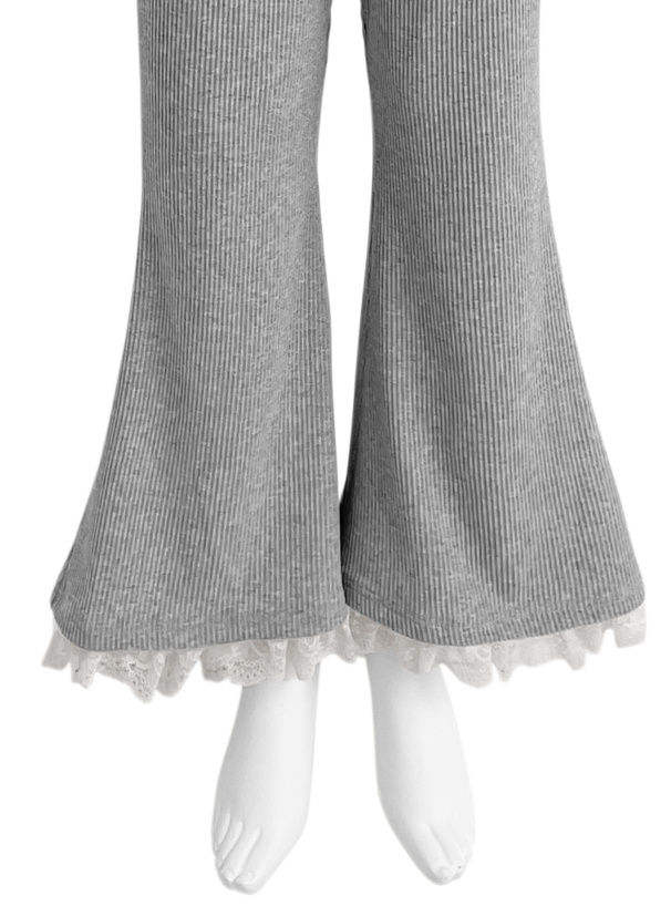 裾レースリブフレアパンツ