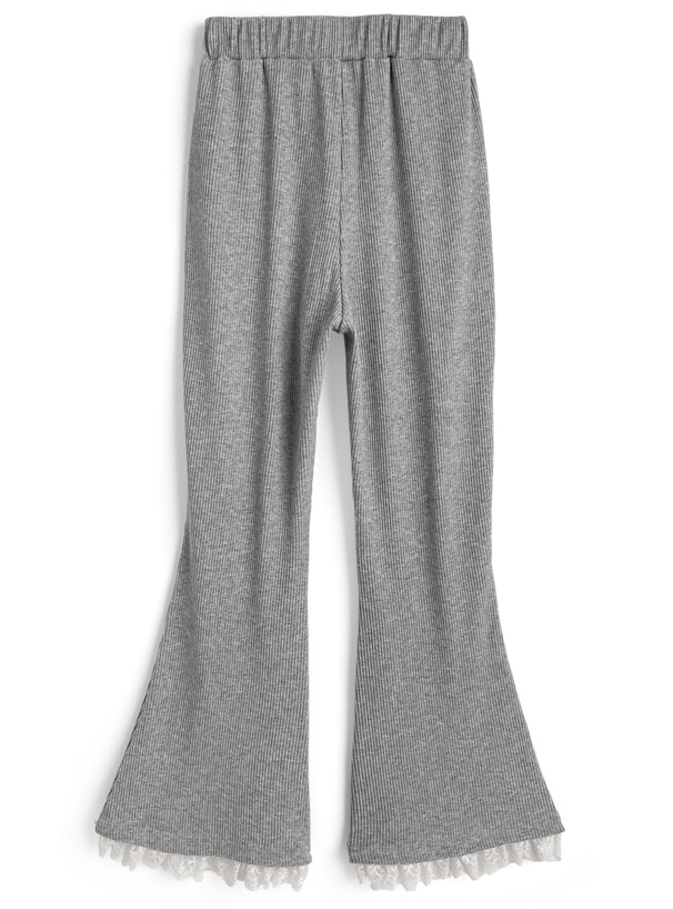 裾レースリブフレアパンツ