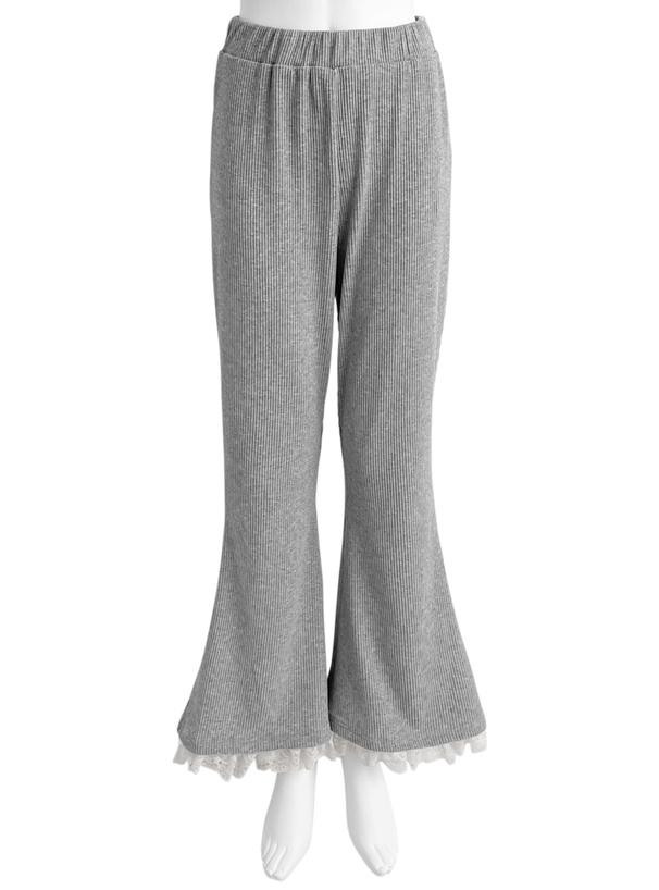 裾レースリブフレアパンツ