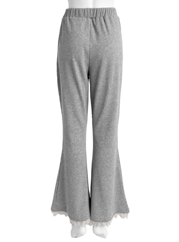 裾レースリブフレアパンツ