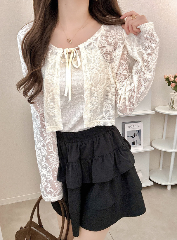 花柄シアーショート丈カーディガン