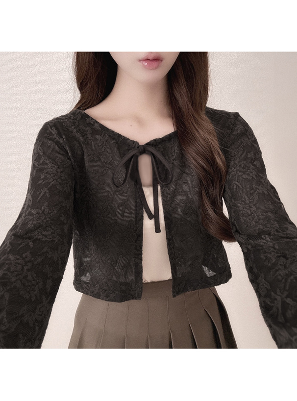 花柄シアーショート丈カーディガン