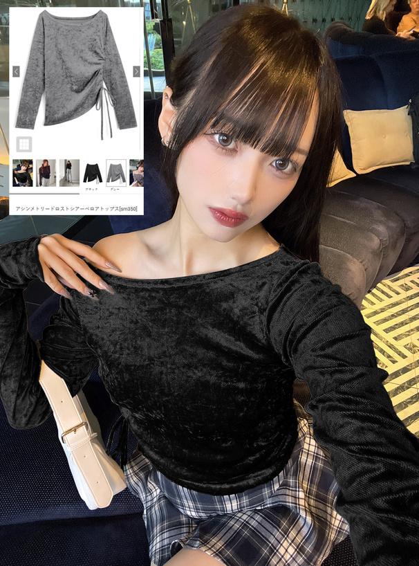 アシンメトリードロストシアーベロアトップス