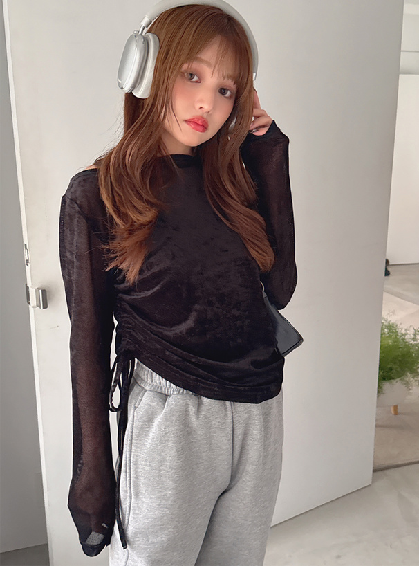 アシンメトリードロストシアーベロアトップス