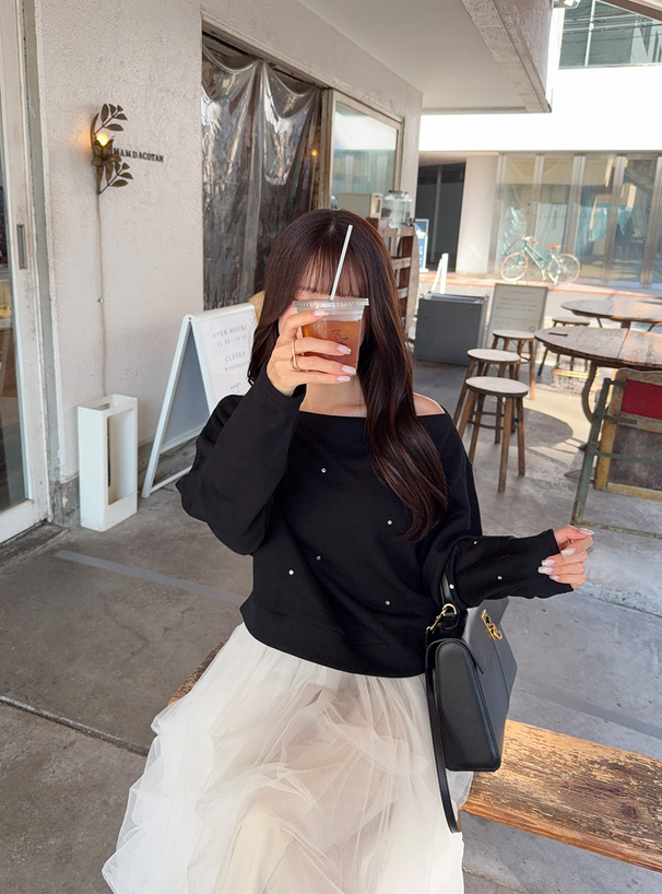 ラインストーンスウェットトップス