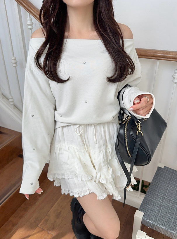 ラインストーンスウェットトップス