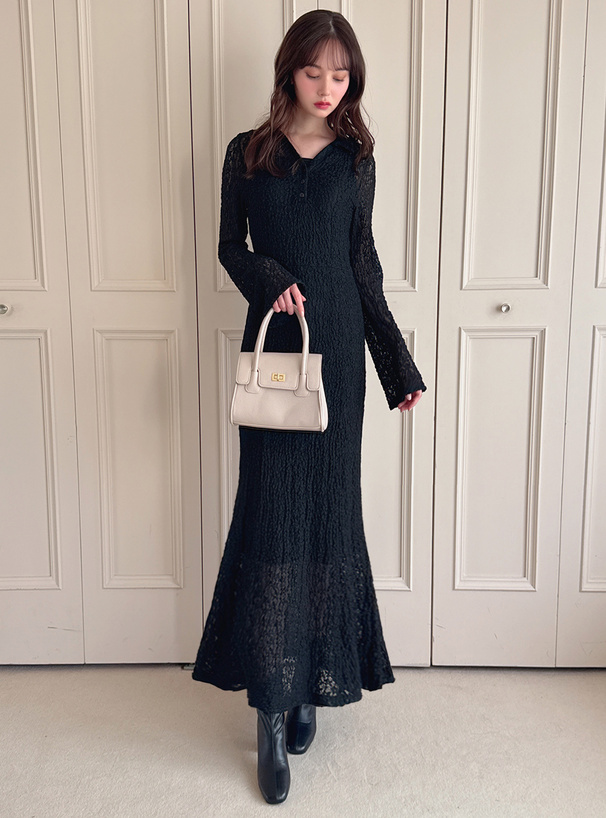 ぺチコート付きカットレースロングワンピース
