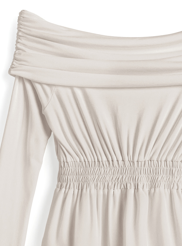 オフショルダーレースティアードワンピース